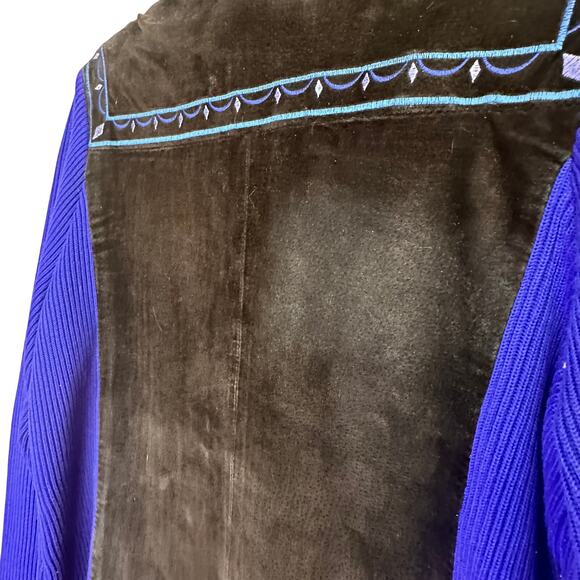 Bob Mackie Wearable Art Embroidered Leather Jacket Blue Black Boho Size S - Picture 10 of 10